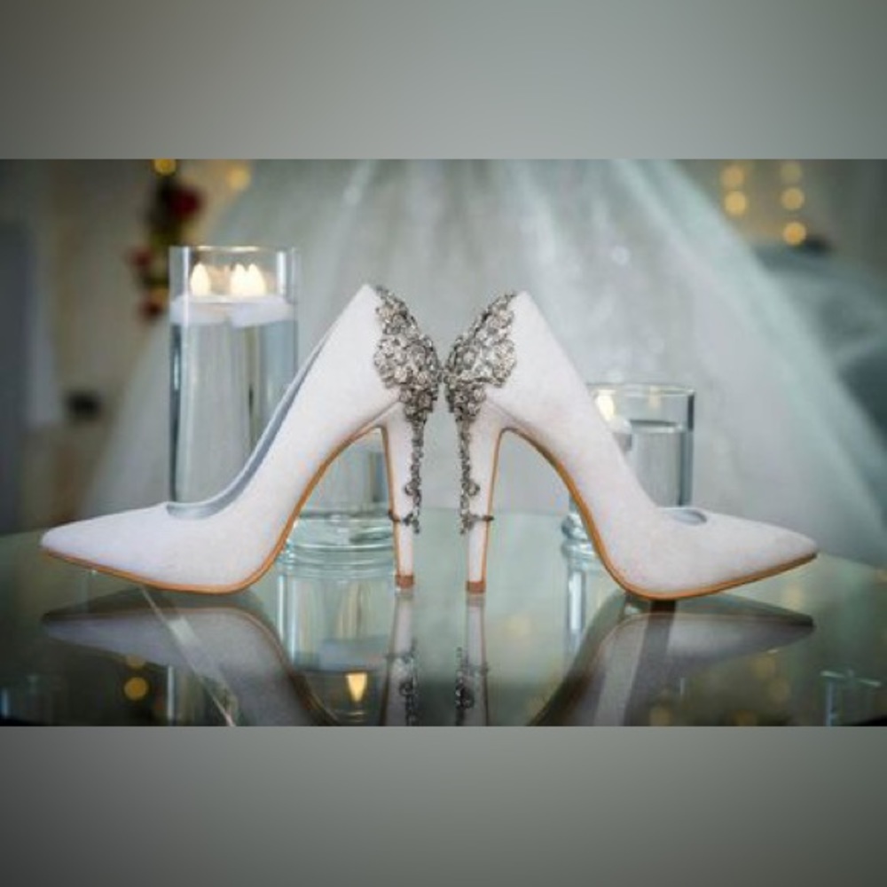 Sparkly white bridal shoes